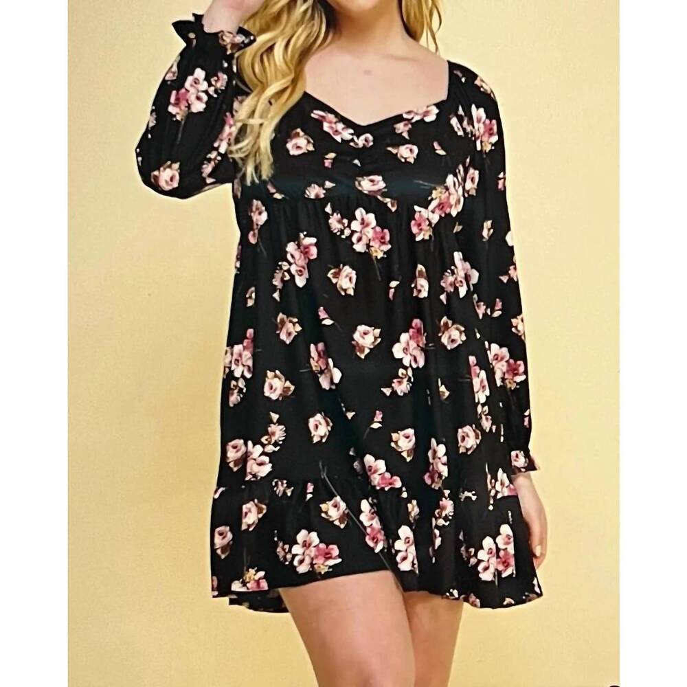 NEW WINSLOW COLLECTION floral babydoll dress in black/mauve/olve